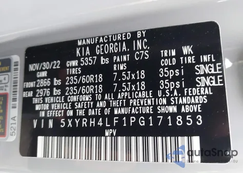 2023 Kia Sorento Ex из США, поврежденный, VIN 5XYRH4LF1PG171853